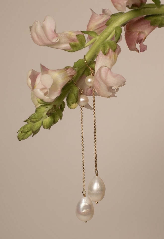 Gold and pearl bridal drop earrings