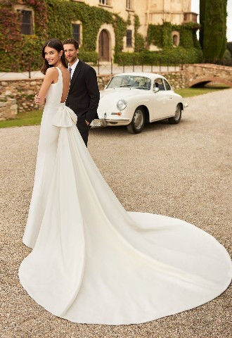 Our beautiful Yeliz gown by Aire Barcelona, shown with Detachable Skirt. From Fross Wedding Collections Sussex