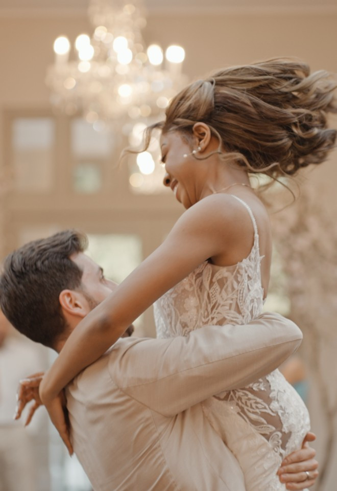 Bride and groom on the dancefloor at Offley Place, Hertfordshire, captured by Dean Sherwood Wedding Films, Hertfordshire wedding videographer.