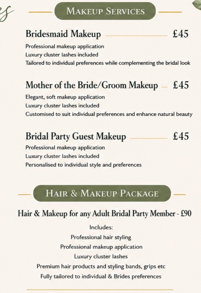 Bridal Party Makeup and Hair & Makeup Packages