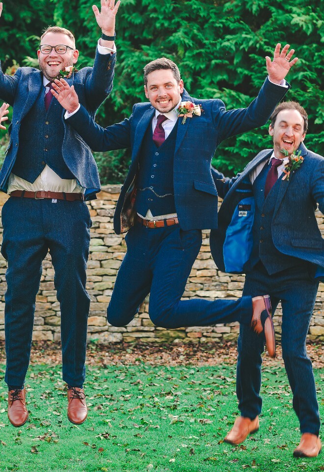 Grooms jumping