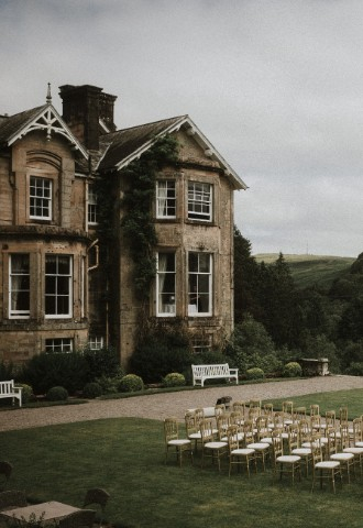 Outdoor wedding ceremony at Auchen Castle - romantic castle wedding venue in Scotland