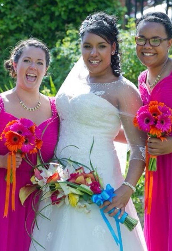 Bright Orange,Pink,Yellow & Blue Wedding Bridal Flowers