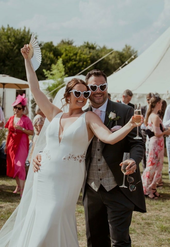 Couple with festival themed wedding