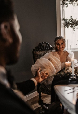 Bride and groom in The Turret - an intimate elopement wedding venue at Auchen Castle in Scotland