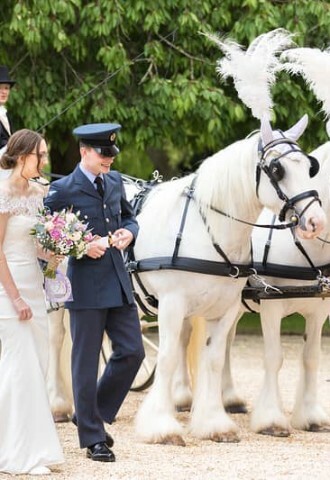 Horse drawn carriage hire Gloucestershire white horses