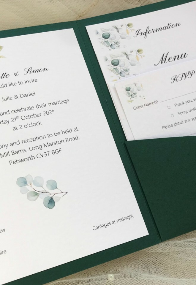 Green Pocketfold Wedding Invitations