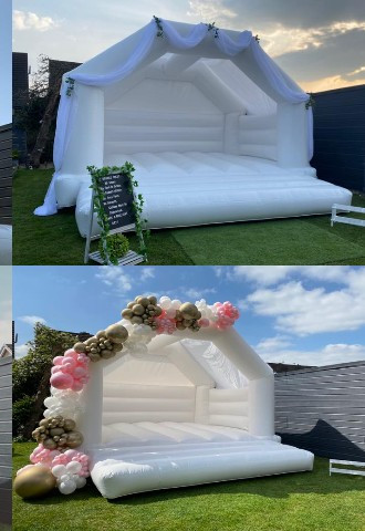 4 styles of white bouncy castle decorations for your wedding in Derbyshire