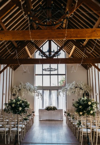Inside Winters Tale Country Barn. The venue is ready for a wedding ceremony