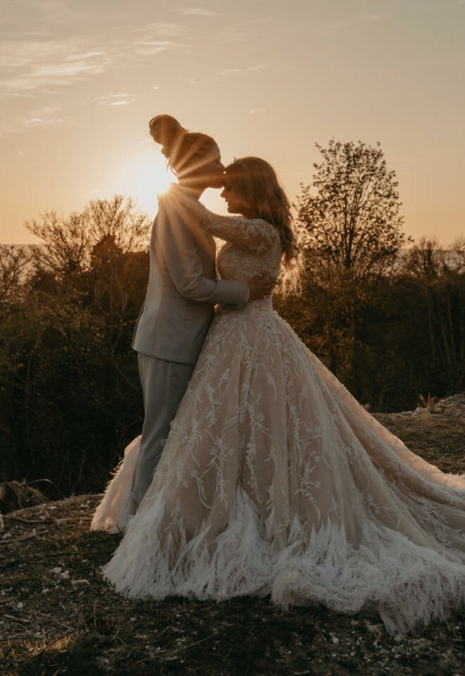 Wedding couple at sunset