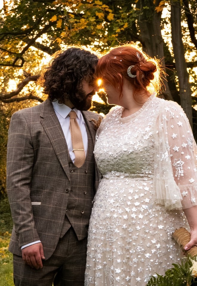 Wedding couple at sunset in a woodland setting. Photo by Jennings Photography, Essex.