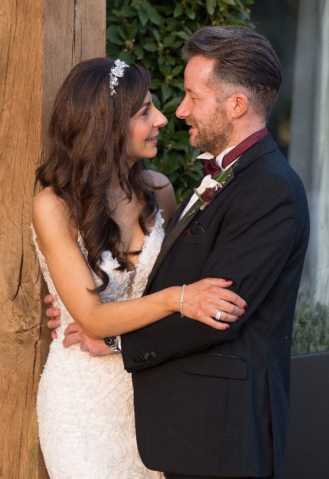 Magic hour bride and groom shot