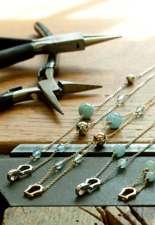 Bespoke handcrafted aquamarine and white gold bracelets for bridesmaids