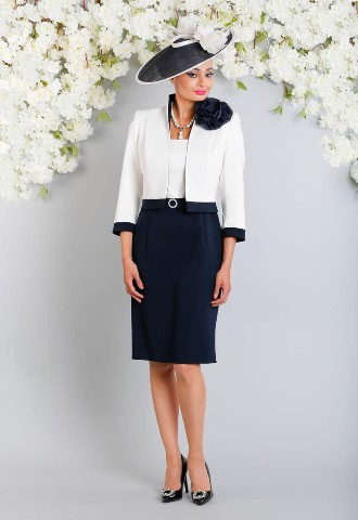 burr bridal navy white mother of the bride outfit & hat cambridge