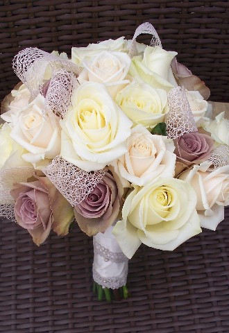 Blush pink and cream rose bridal bouquet, Flowers by Marion, Crayford, Kent