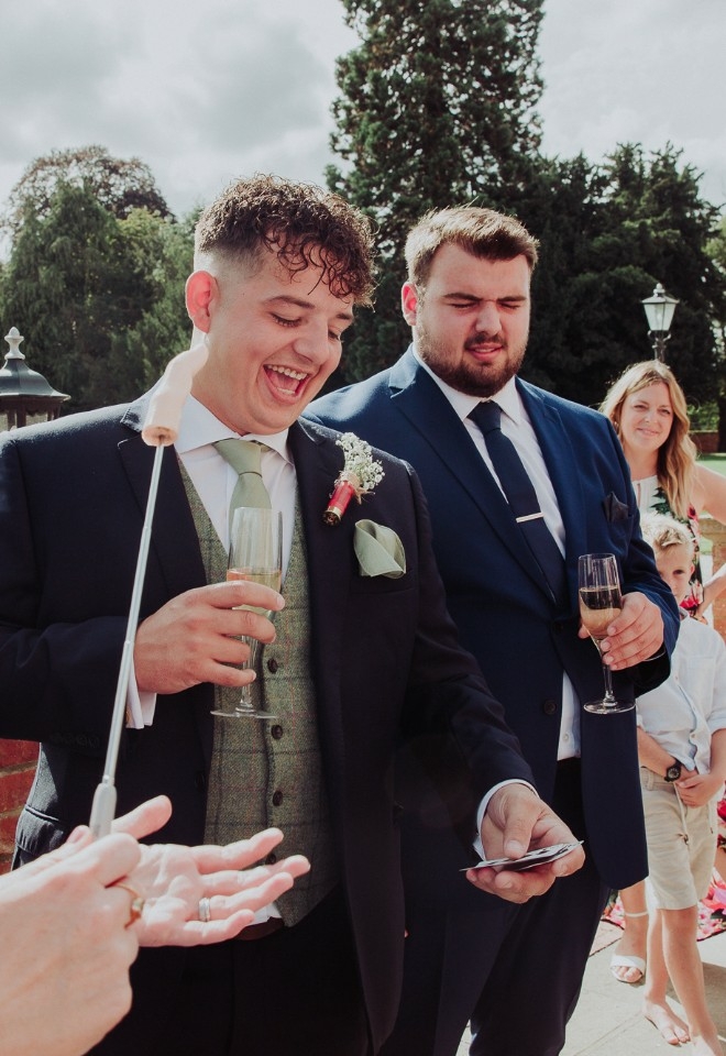 Wedding guests on the garden terrace