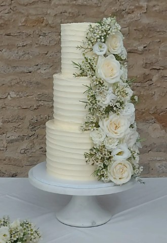 Textured Buttercream Wedding Cake with Fresh Flowers