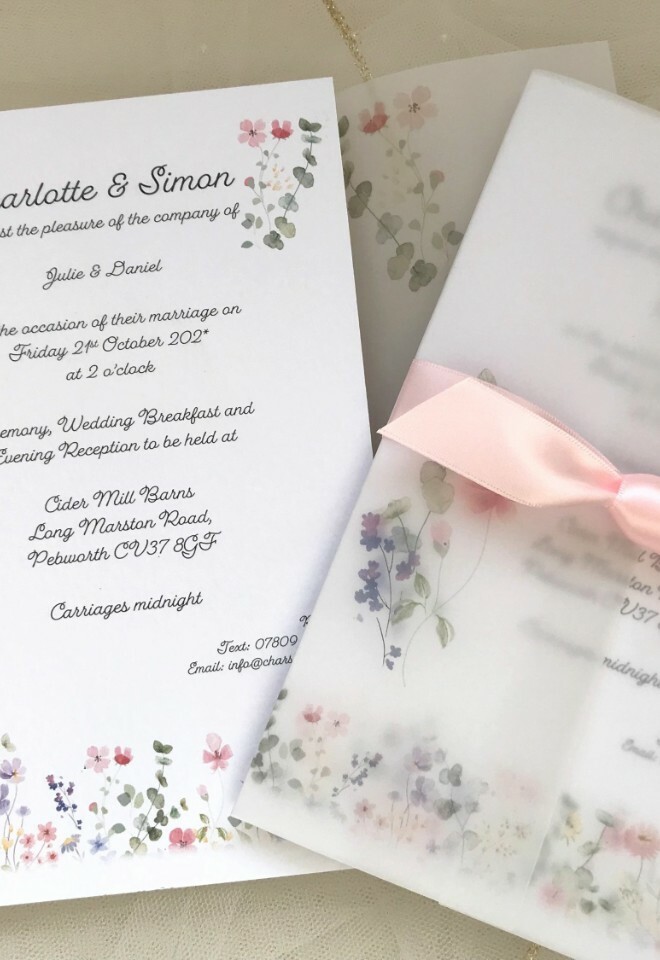Wild Flower Velum Cover Wedding Invitations