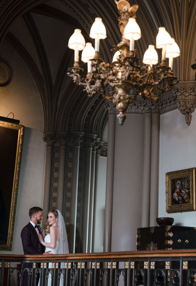 Wedding Couple inside Belvoir Castle on the Landing 