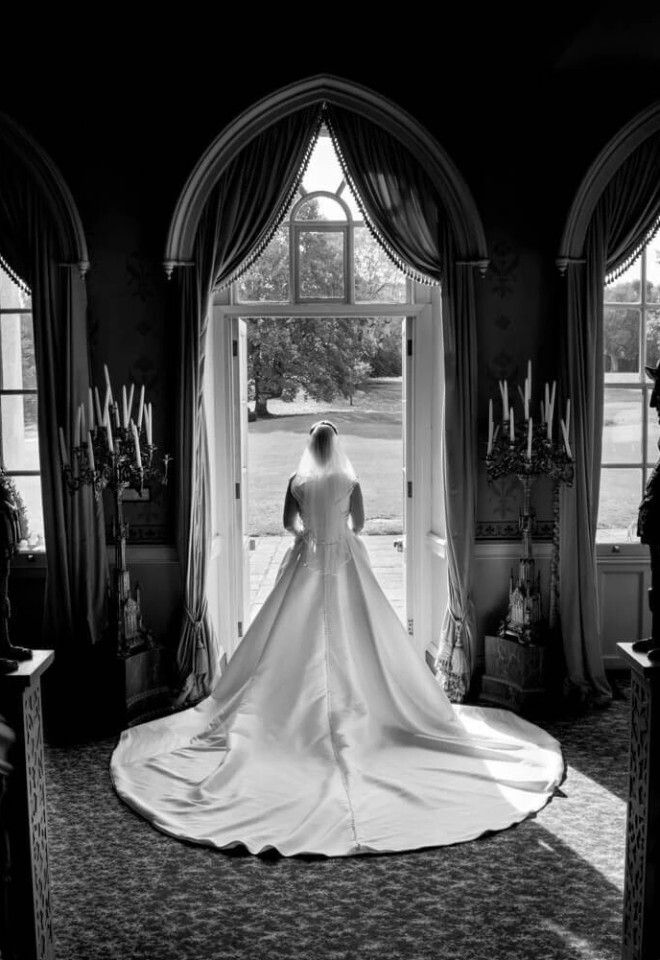 Dramatic bridal image captured at Hartwell House in Buckinghamshire
