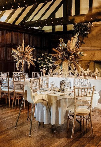 Wedding reception set up at Leez Priory, Essex