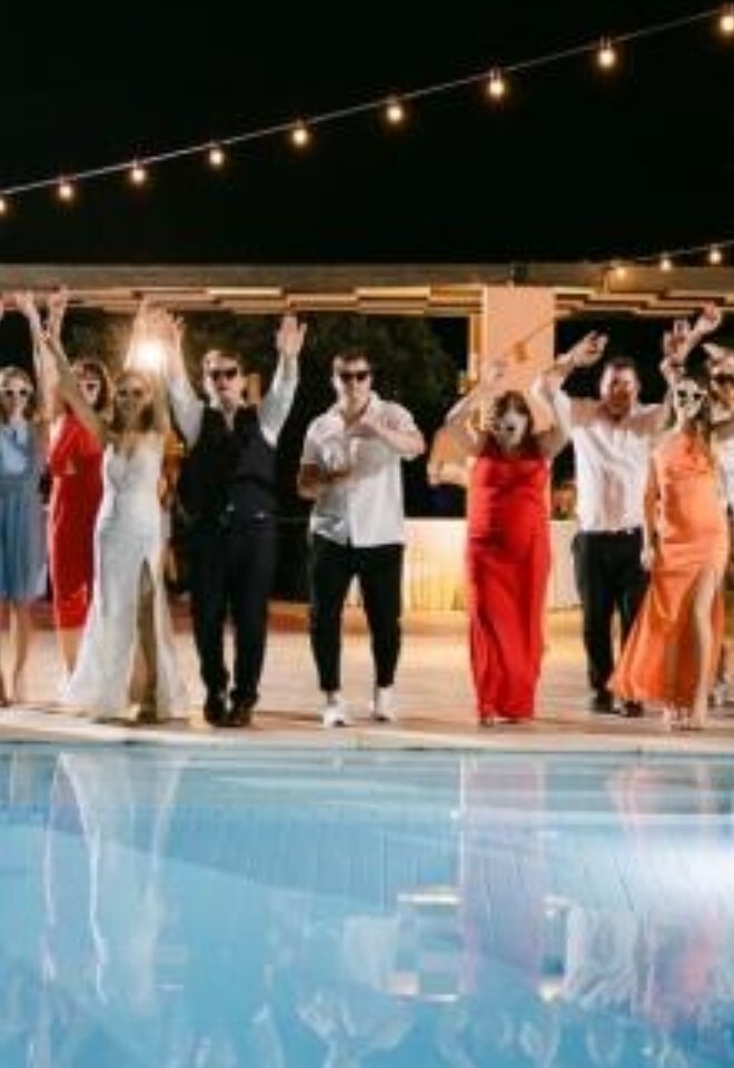 Villa Brio waterfront wedding party by the pool 