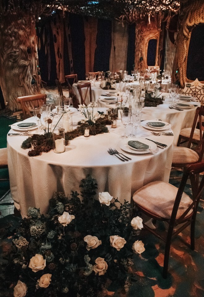 Enchanting Woodland Wedding Reception with Lush Florals for Fairytale Aesthetic