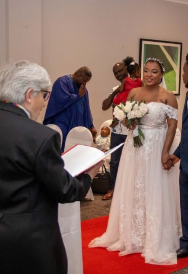 Jane with Nigerian wedding couple