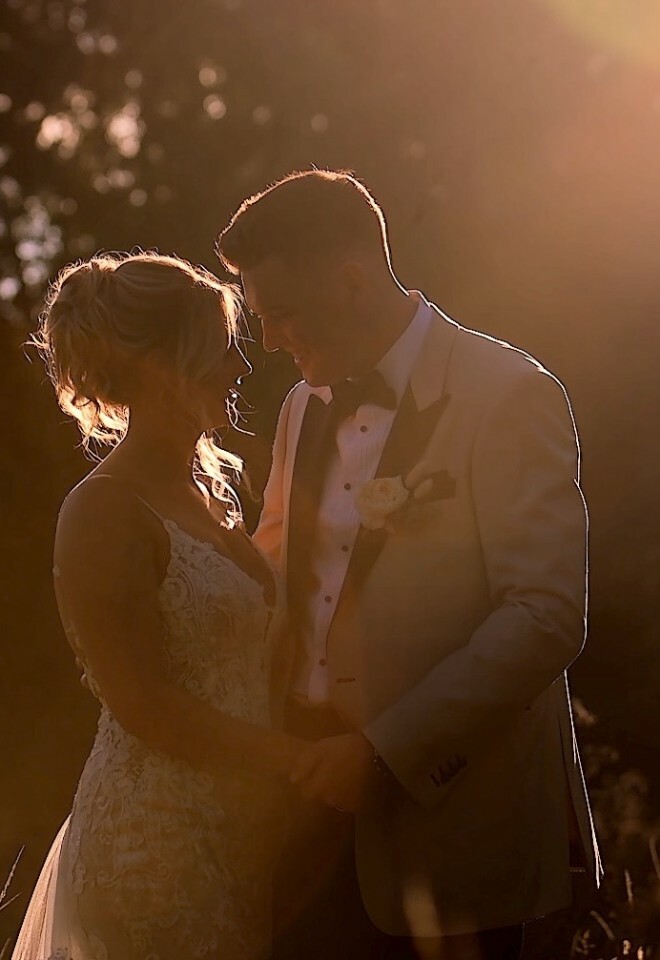 Bride and Groom at sunset at Millbridge Court