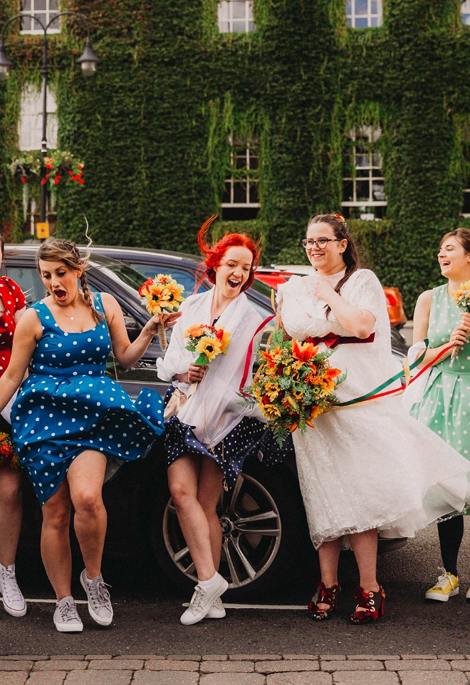 Giggling bridesmaids