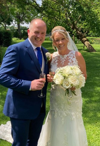 The happy couple, just married at Pontlands Park Essex