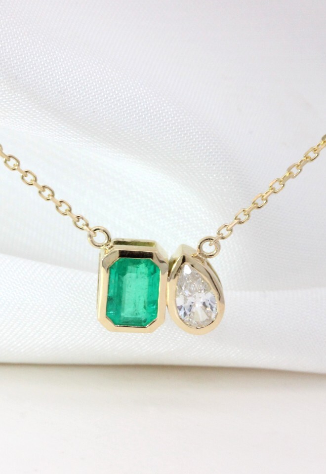 Holts Gems Bespoke Emerald and Diamond Toi Et Moi Necklace