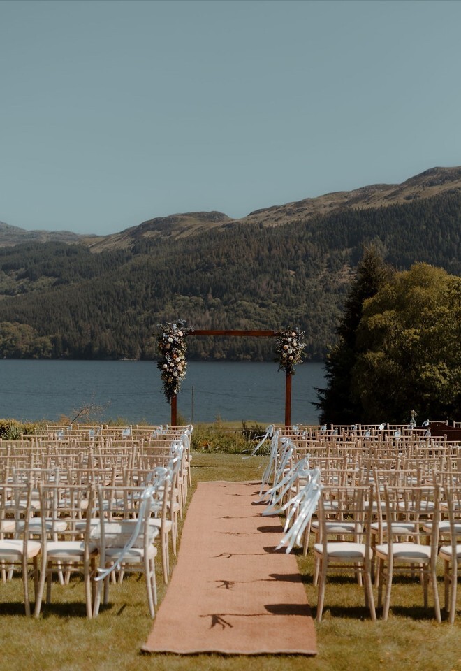 Wedding ceremony next to the loch at Carrick Castle Estate