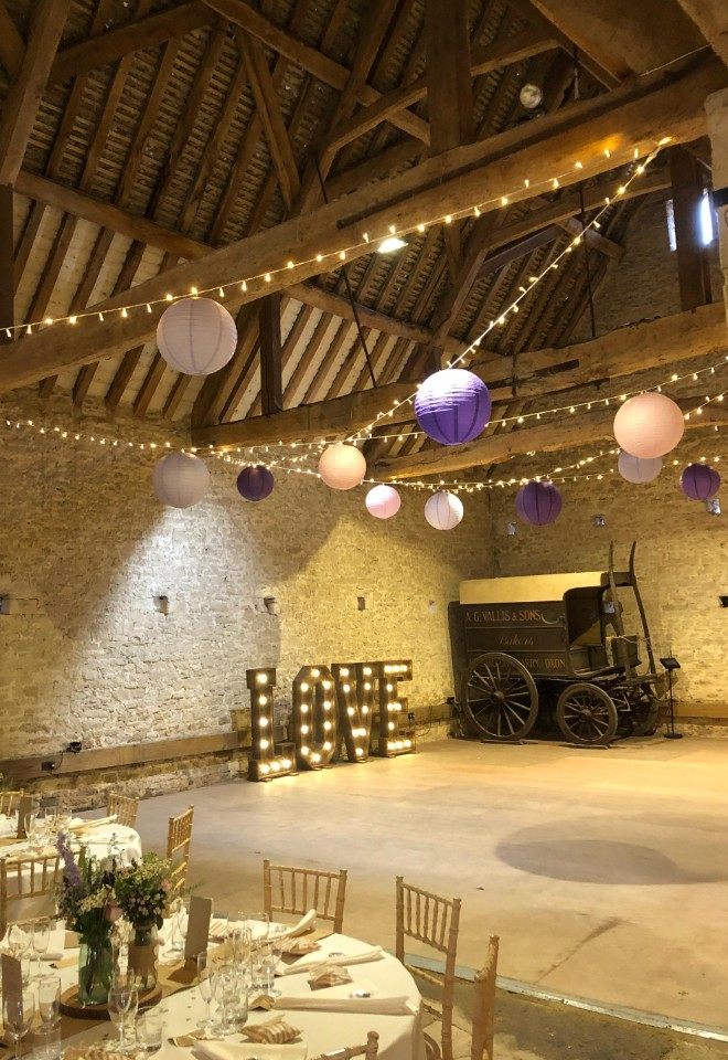 Cotswold wedding reception barn