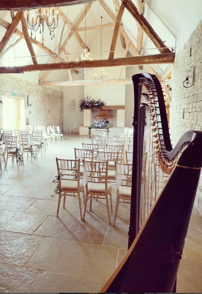 Noa Davies harpist for wedding music for brides entrance and couples exit music at at Blackwell Grange