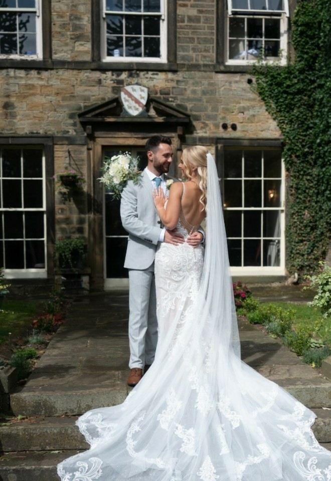Bride & Groom outside the manor house