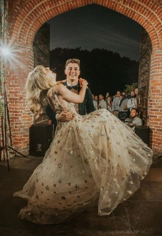 Bride and groom share their first dance at Leez Priory, Essex