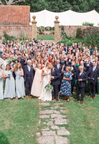 Group shot of wedding guests at Midelney Manor Wedding Venue Somerset