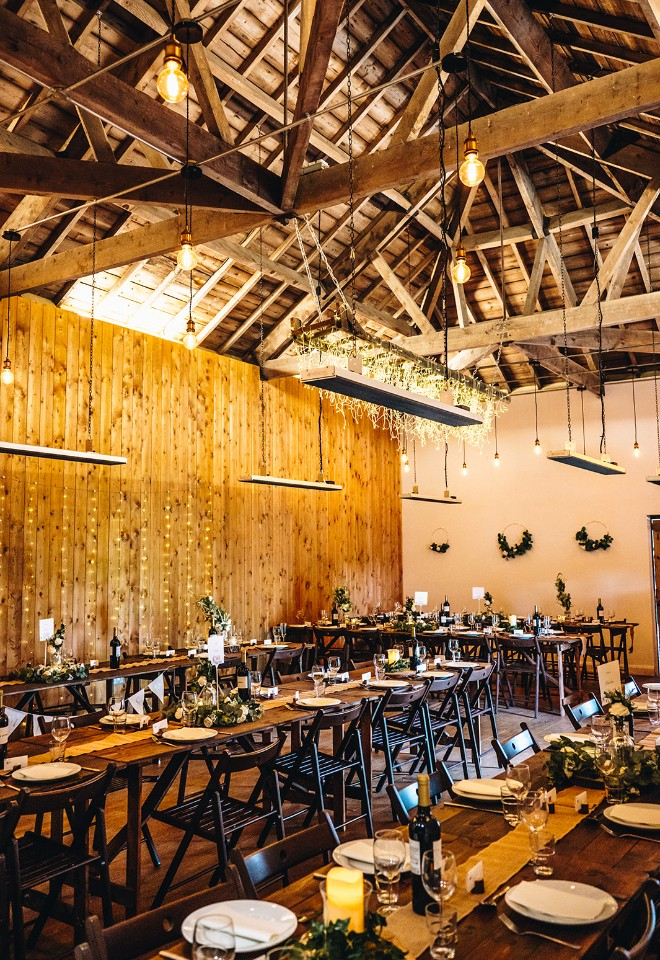 Inside the wedding barn at Folkerton Mill, all set up for the wedding breakfast.  Photo: Paul Budzinski