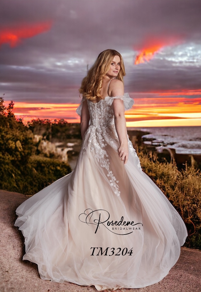 Floaty wedding dress with lace sleeves by Tiffany Timeless TM3204