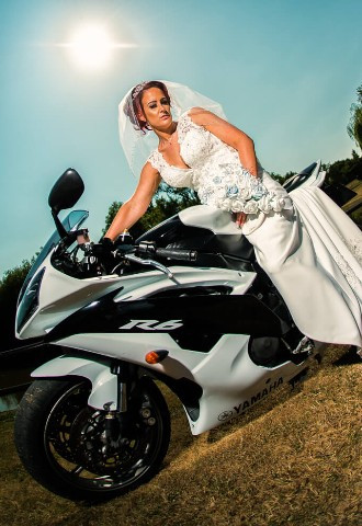 Biker bride@warley park wedding venue