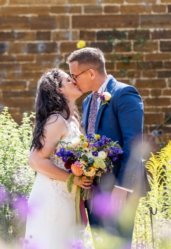 bride and groom at Delapre abbey