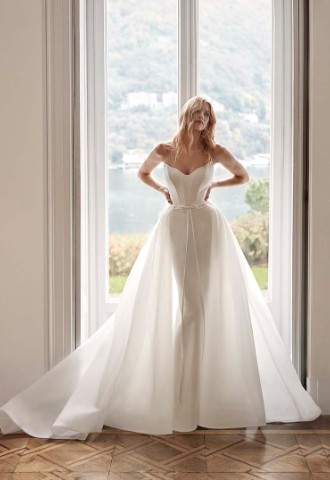 New Season Nicole Milano! The Abella gown features a detachable overskirt for two looks in one! 