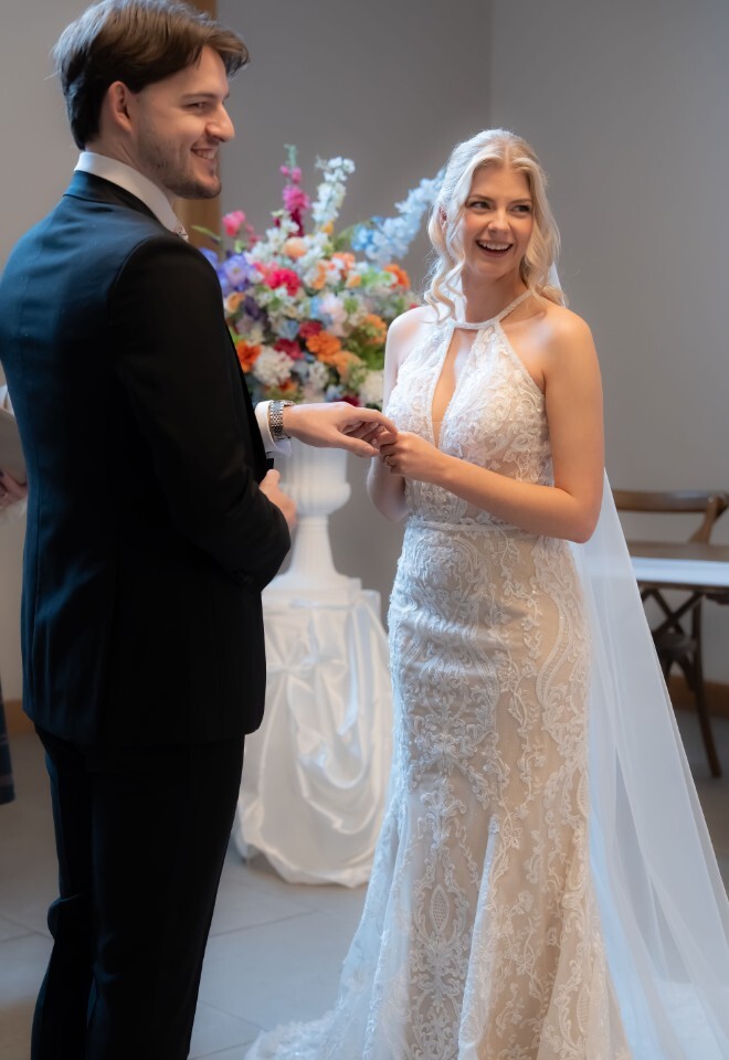 Bride and Groom burst out laughing during ceremony