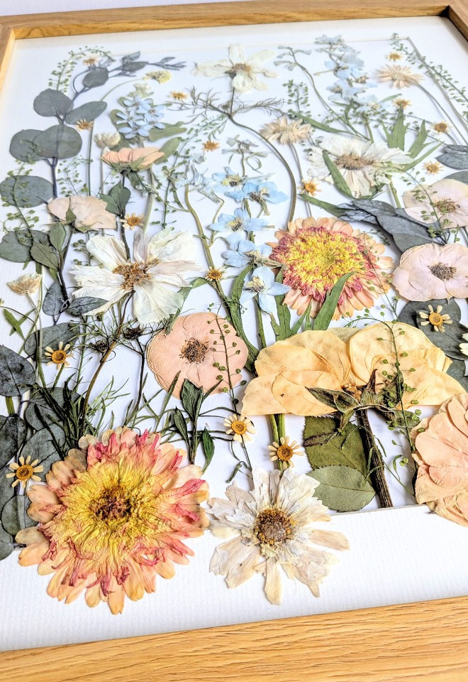 Wedding bouquet preservation art UK wildflower botanical pressed flower art wedding bouquet keepsake