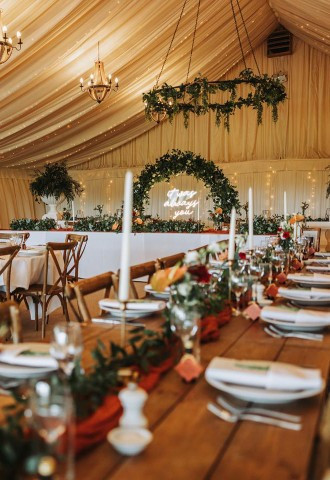 Wedding breakfast at Crockwell Farm Barn