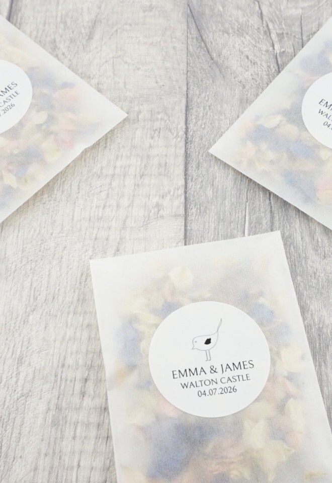 The Dried Petal Companys Glassine Confetti Envelopes Personalised Bird