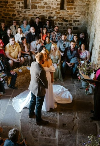 Festival wedding ceremony rustic farm barn Yorkshire