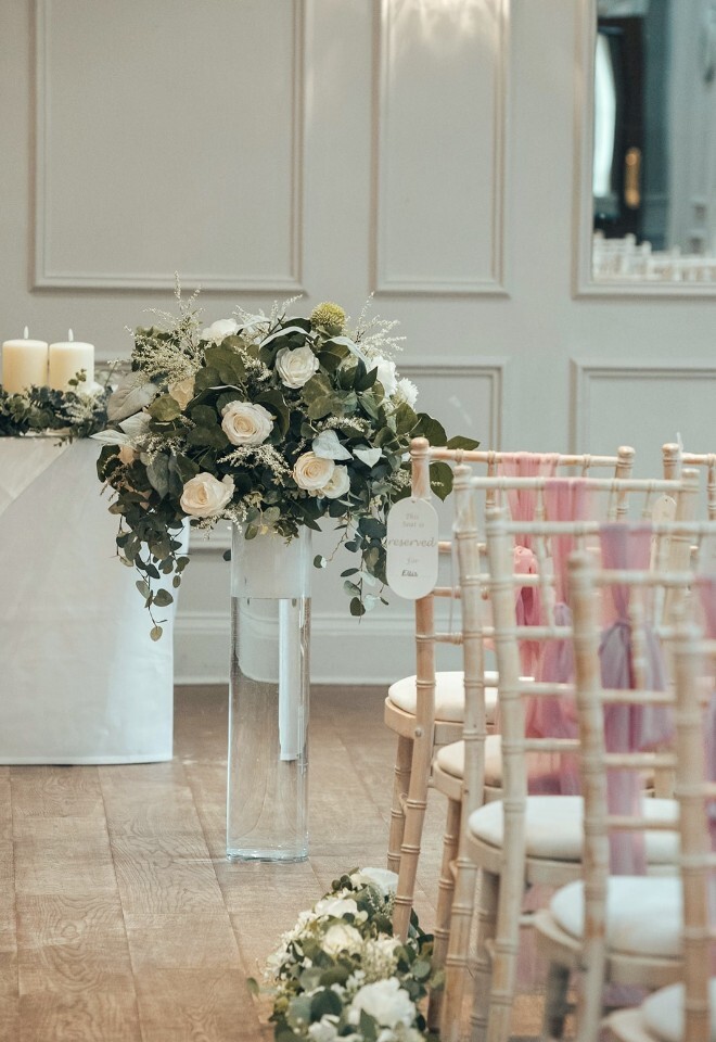 pink and white wedding ceremony at burnham beeches wedding venue and hotel