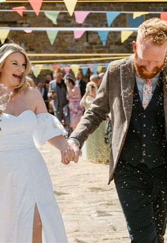 Festival wedding farm courtyard Yorkshire